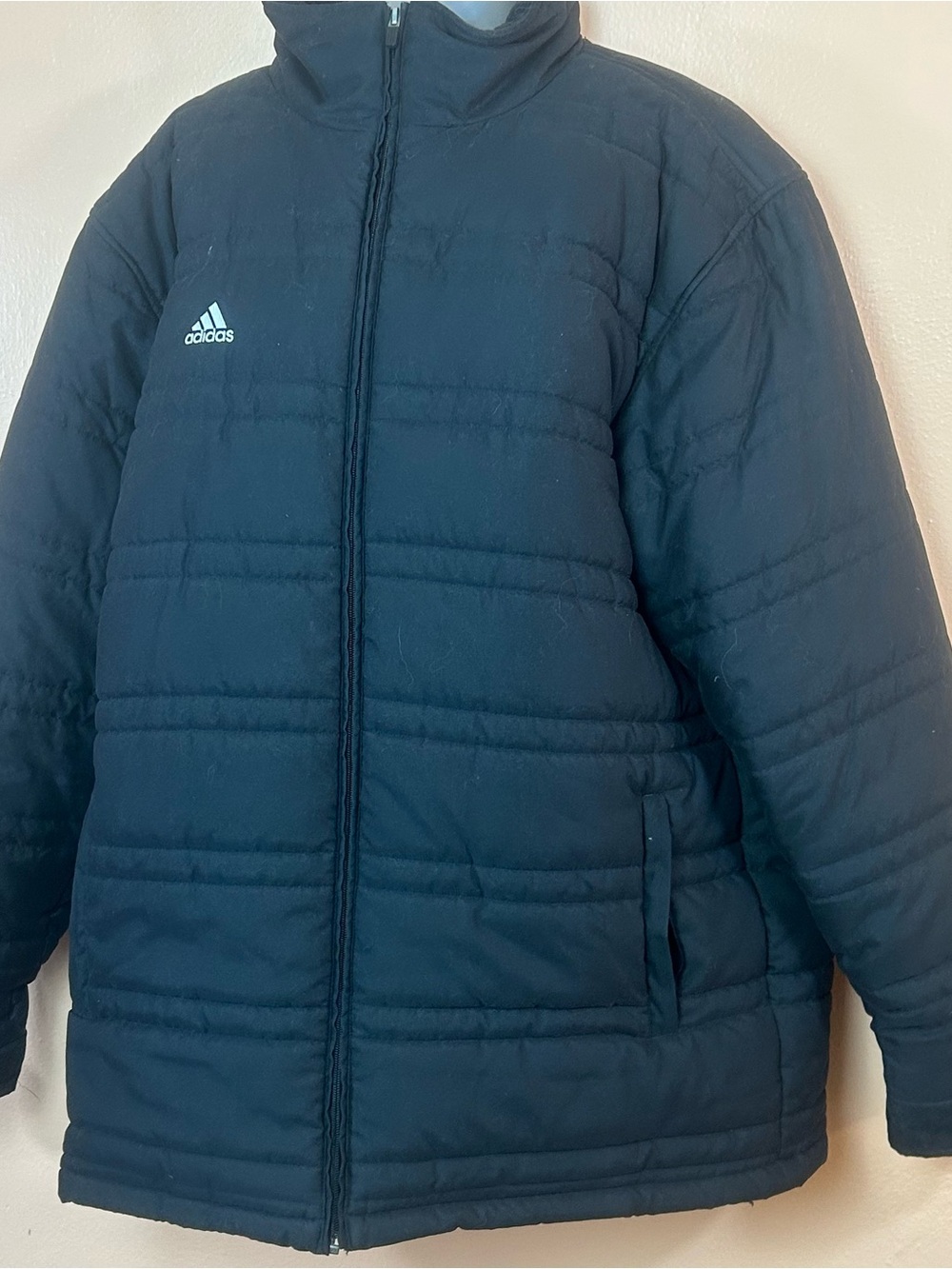 Adidas Black Mid-Length Puffer Coat Poly Fill Men XL